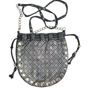 VTG Candie's Y2K Studded Metallic Leather Mini Bag Drawstring Crossbody Festival